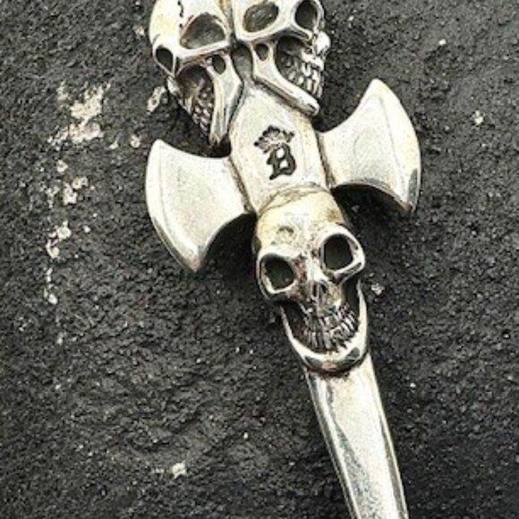 BWL BILL WALL Triple Skull Dagger Pendant 925 GABORATORY 86.3G CHROME HEARTS - Picture 1 of 14